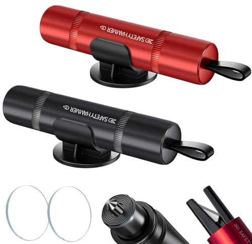 MOLIMOLI - 2 Stück Notfallhammer Auto mit Gurtschneider TÜV Safety First 24 Compact and Portable ADAC Durable Reliable Red Black