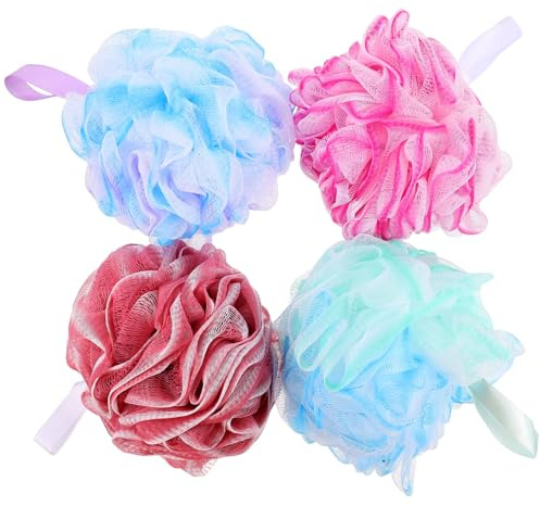 FRCOLOR 4 pezzi Palline da Bagno Gradiente per Spugna Doccia Morbida e Resistente Ricca Schiuma Esfoliante e Donna Accessorio Bagno Quotidiano