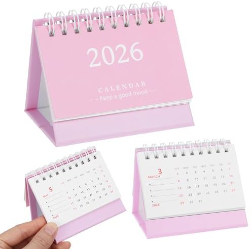 Tyqour Small Desk Calendar 2026 Mini Calendar Standing Flip Desktop Calendar 2026 Metal Ring Binding, Cute Desk Calendar Compact Size for Home Office School,