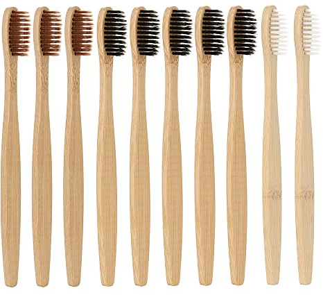 ZJchao Spazzolini Denti in Legno Biodegradabili a 10 Pacchi Spazzolini Viaggio Riutilizzabili Ecologici per la Casa e in Viaggio