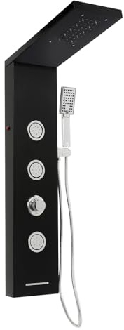 TFGXUE Pannello doccia in acciaio inox, pannelli doccia ad angolo con illuminazione a LED, 3 modalità di spruzzo, doccia a pioggia con soffione per massaggio corpo, sistema doccia con doccia a mano