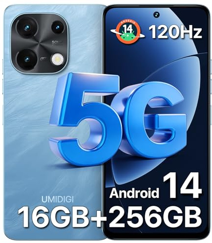 UMIDIGI Note 100 5G Smartphone, Android 14 Telephone Portable, 6.8 HD+ 120Hz Mobile Phone, 16GB+256GB/1TB, Dual SIM 5G Téléphone Android, 50MP+16MP Kamera/5000mAh/Face ID/GPS/OTG