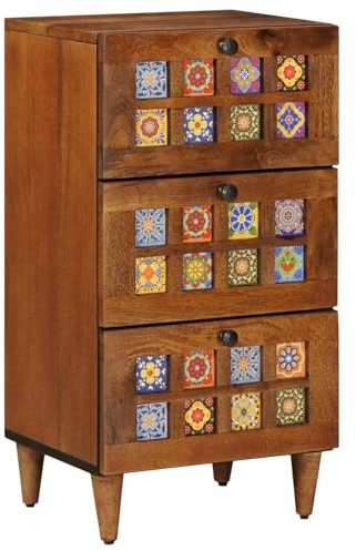 Hoopleep Buffet avec rangement en noyer, 40 x 33 x 75 cm, bois massif de mangue, rangement durable pour salon, étagère design élégant