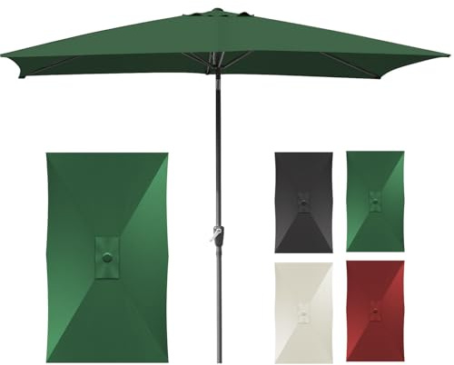 Tysobes Gartenschirm Rechteckig 2x3m,Sonnenschutz UPF 50+,Sonnenschirm,mit Kurbel,für Terrasse,Balkon,Pool,ohne Sockel,Grün