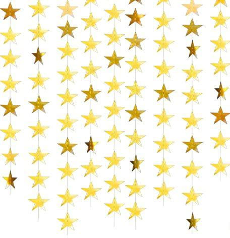 Luftschlangen Gold, Sternen Girlande, 3 Stück 4m, Girlande Gold, Goldene Sterngirlande Banner Dekor, Sternengirlande Papiergirlande Partydeko Geburtstag, Garland Decoration Stern Deko