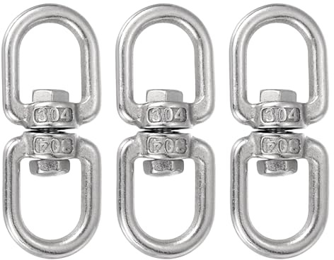 PATIKIL Double Ended Swivel Hook, (M4, 3Pcs), 304 Stainless Steel Eye to Eye Swivel Shackle Ring Connector, Suit for Marine/Tree Swing/Hammock Chair/Gardens/Outdoor Activities