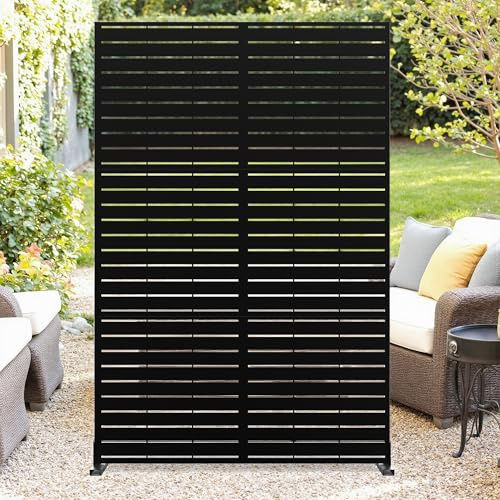 GarveeLife Metal Privacy Screen 72 h x 47 w, Outdoor Privacy Screens and Panels, Freestanding Decorative Fence for Patio Lawn Garden Deck Balcony, 3-Panel with Stand for Outdoor & Indoor Use