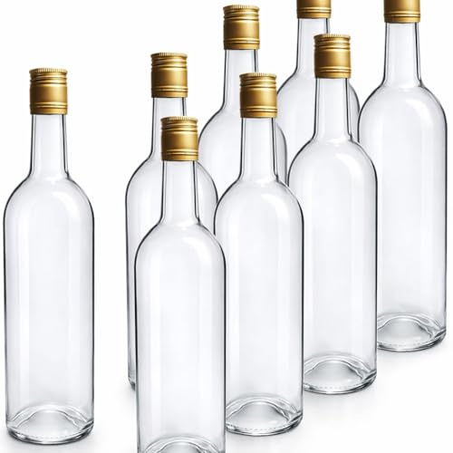 made in home - Bottiglie di vino da 750 ml in vetro – Bottiglia con tappo a vite | Trasparente | Set da 8, 24 o 48 pezzi | Ideale per vino, liquori e bevande fatte in casa (48)