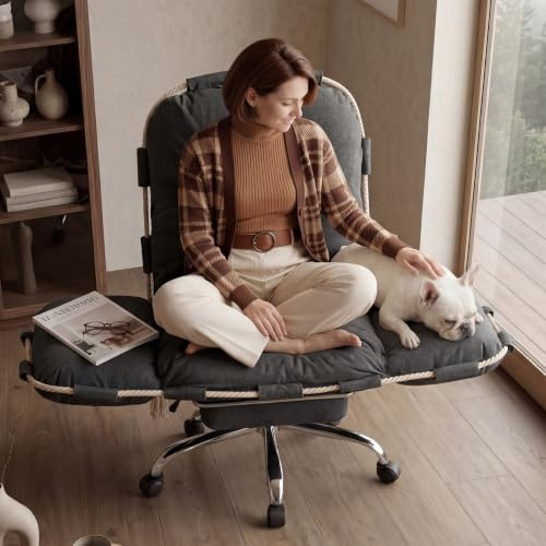 DEKKETO Fauteuil de Bureau Large Confortable, S'asseoir en Tailleur, Gris