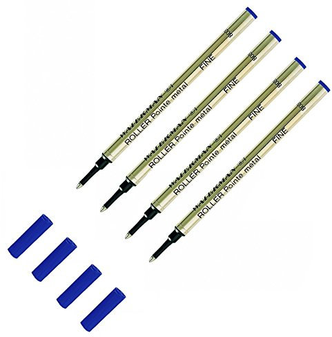 4er Sparpack Waterman S0391920 Tintenroller Ersatz-Mine (4, blau | fine)
