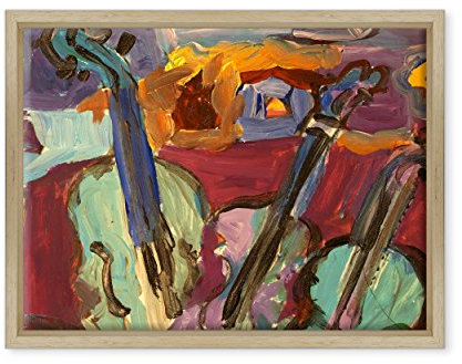 Bild auf Leinwand Canvas – Gerahmt – fertig zum Aufhängen – Musik Jazz Sax Bass Geige Kontrabass – Illustration Position Effekt Öl Gemälde Dimensione: 30x40cm B - Colore Legno Naturale Moderno