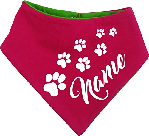beidseitiges Multicolor Hunde Wende- Halstuch (Fb: pink-Lime) (Gr.2 - HU 31-35 cm) mit dem Namen Ihres Tieres