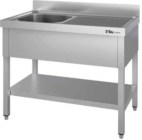 VM Europa - Gastro Spültisch mit Abtropffläche - 140 x 60 cm - Freistehend mit Becken Links - AISI 430 Edelstahl - Gastronomie Spüle Waschtisch Spülbecken Gastrospüle Gewerbeküche