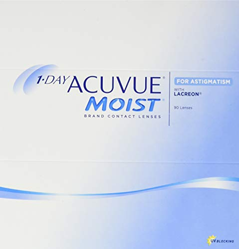 ACUVUE MOIST 1-DAY for Astigmatism Tageslinsen – Tageskontaktlinsen mit -1.75 dpt, Cyl -1.75, Ach 40 & BC 8.5 – UV Schutz, feuchtigkeitsspendend & angenehmes Tragegefühl – 90 Linsen
