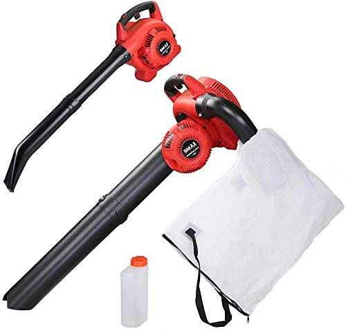 Bakaji Souffleur à Essence de Jardin, Moteur 2 Temps, 26 CC, 8 500 TR/Min, 3 en 1, aspirateur broyeur et souffleur à Feuilles avec Sac de Collecte 35 l