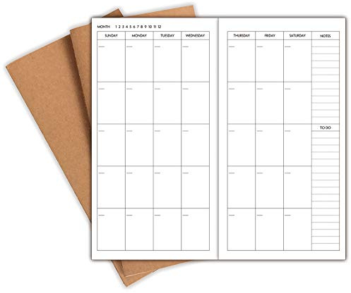 Lot de 3 inserts pour carnet de voyage - Inserts pour journal de voyage pour format standard, 11 x 21 cm, 32 feuilles / 64 pages, inserts de planificateur quotidien non daté avec couverture kraft