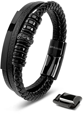 SERASAR Premium Lederarmband für Männer | Magnetverschluss aus Edelstahl in Schwarz, Silber & Gold | Inklusive Schmuckschachtel | Tolle Geschenkidee