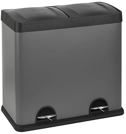 SVITA T2X24 Mülleimer 48 Liter Grau 2 x 24L Treteimer Abfalleimer Mülltrennung mit Schubfächern