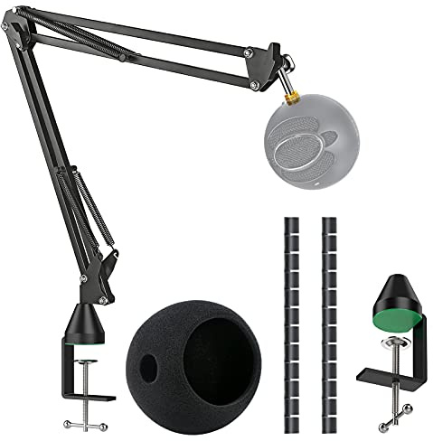 YOUSHARES Microphone Stand with Foam Cover - Mic Boom Arm Stand Pop Filter Compatible with Blue Snowball Microphone