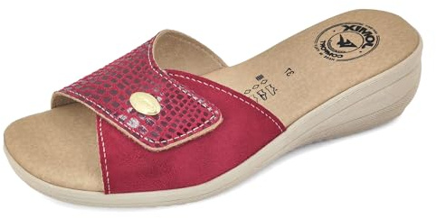 JOMIX Pantofole Donna Estive Ortopediche da Anziani Ciabatte Comode Anatomiche Riposanti da Casa con Strappo Suola Zeppa per Signora Made in Italy ITD1507 Rosso 40