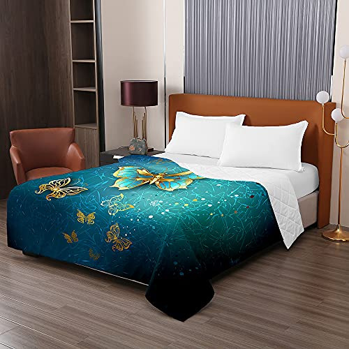 Chickwing Chickw1 Tagesdecken Bettüberwurf, 3D Schmetterling Drucken Sommer Tagesdecke mit Prägemuster Wohndecke aus Mikrofaser Bettdecke für Einzelbett Doppelbett oder Kinder (Türkis,220x240cm)