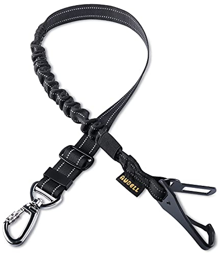 AUBELL Anschnallgurt Hund Auto,Einstellbar Haustier Auto sicherheitsgurt für Hunde, Bungee Hunde Anschnallgurt Geschirr Tether mit Clip Haken-Verschluss & Schnalle, Swivel Karabiner,Schwarz