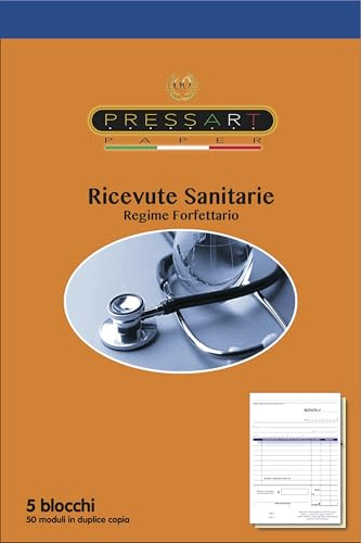 Pressart RSRF50 - Ricevute Sanitarie Regime Forfettario - n° 5 blocchi da 50 fogli in duplice copia tot. 100 fogli - Formato A5