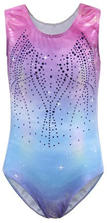 Cucudy Body da ginnastica per ragazze a maniche lunghe/senza maniche sfumato colore diamante body danza balletto ginnastica atletica body per bambini 5 6 7 8 9 10 11 12 anni
