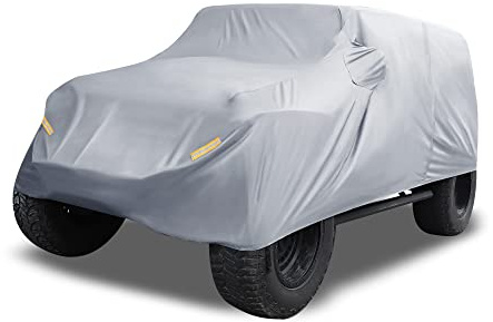 X AUTOHAUX SUV Car Cover for Jeep Wrangler JK JL 2 Door 07-21 Gray | Outdoor waterproof sun rain dust wind snow protection, 210D Oxford Gray, for Jeep Wrangler 2007-2021