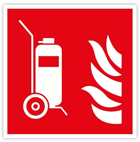 Aufkleber Brandschutzzeichen „Fahrbarer Feuerlöscher“ Symbol Folie selbstklebend ISO 7010 (F009) | 5-30cm Made in Germany, Größen Name: 15x15cm