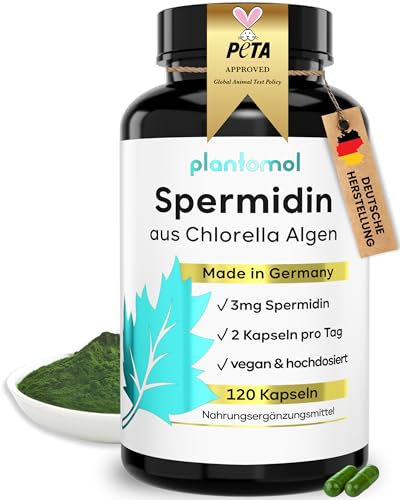 Spermidin Kapseln hochdosiert aus Chlorella - hoher natürlicher Chlorophyll Gehalt + 3mg Spermidine hochdosiert - 2 Monatsvorrat
