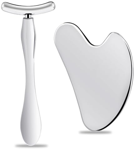 winbest Stainless Steel Gua Sha Massage Tool Heart Shaped Gua Sha Facial Tools with Metal Face Roller Facial Scraper for Face Neck Eye Body Skin Care