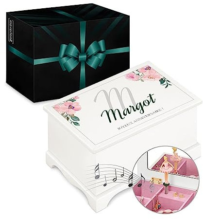 Maverton Boîte à Bijoux Musicale personnalisée avec ballerine - 17x11x9 boite a bijoux avec impression pour petite fille - pour premier anniversaire - Cadeau Fille 8 Ans - deco - Cadeau Noel - anniv