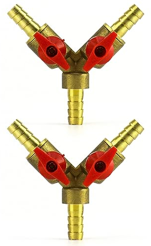 QWORK® 3 Wege Schlauchverbinder, Splitter, Messing und Zinklegierung, 8 mm, Kugelhahn, T-Schlauchverbinder für Tischlerarmatur Luft Wasser Gas, 2 Stück