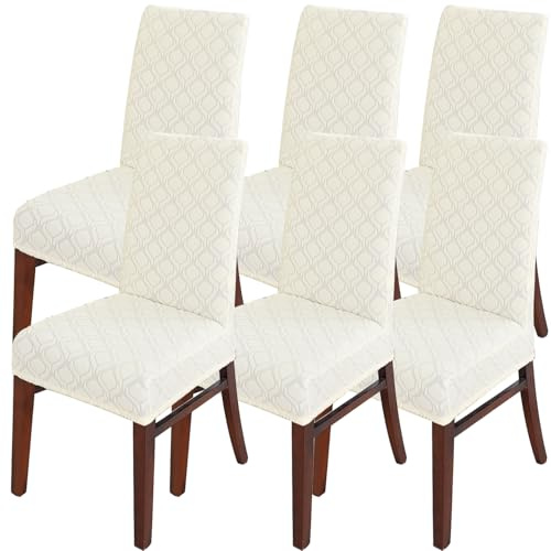 LANSHENG Stuhlhussen 6er Set, Waschbarer Stuhlhussen Schwingstühle, Beige | Stretch Stuhlbezug für Esszimmer, Küche, Hotel