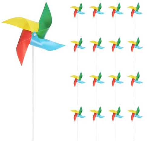 sourcing map 25-Pack Windmills for the Yard Garden 15 x 7.5 Iridescent | 4 Leaves Pinwheels Wind Mills Spinners, Windproof, Waterproof, Bird Devices, with Stakes, for Patio Decor