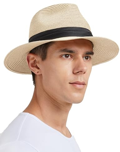 Zylioo Liten halmsolhatt, små sommar panama-hattar, resa strand solhattar för små huvuden, bitna UPF fiskehattar, Ribbon-off vit, X-S-S