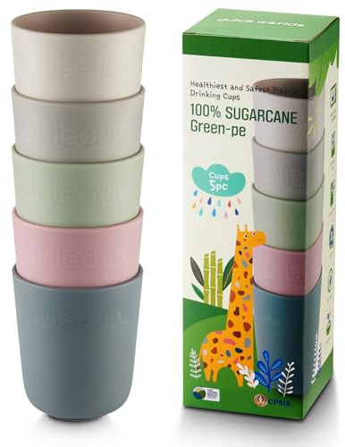 Dulce Worlds BIO ZUCKERROHR Kleinkindbecher 300 ml, 5 Stück - LFGB & USDA Zertifizierter Kinderbecher - BPA Frei - Spülmaschinenfest, Wiederverwendbar, Unzerbrechlich – Graurosa