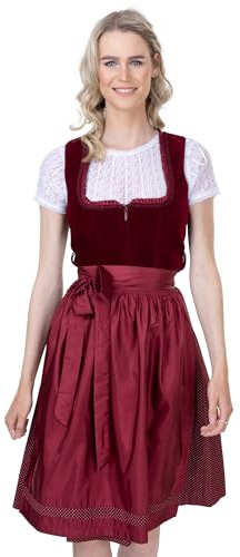 Schöneberger dräkter couture sammet Dirndl bordeaux, elegant sammet dirndl-röd med förkläde, skräddarsydd dirndl, knälång för Oktoberfest Katharina, röd, 34