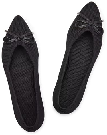 Frank Mully Flache Damenschuhe, Klassische Flache Schuhe mit spitzer Zehenpartie, gestrickte Abendschuhe, weiche Flache Schuhe für Damen, bequem und elegant, Schwarz F, 36.5 EU