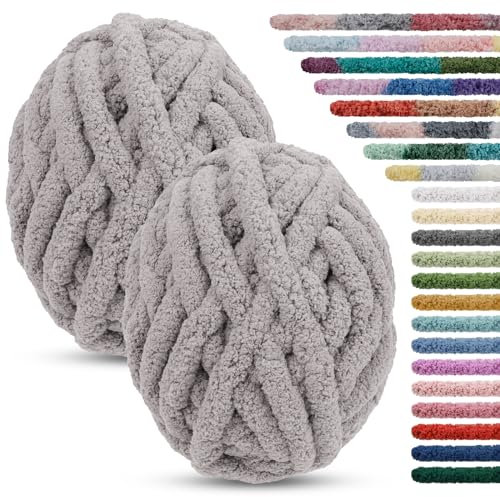 LEREATI 2 Stränge Armstricken Wolle für Decke Stricken 2cm x 25.6m Chenille Wolle zum Häkeln 226g Handstrickgarn Chunky Yarn, Dicke Schlauchgarn zum Handstricken Decken, Tasche, Haustier Bett