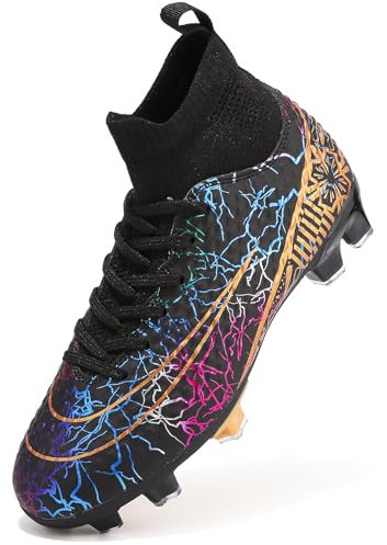 PiDaGlobal Boys Football Boots Kids Girls Firm Ground Soccer Shoe Astro Turf Trainers Athletics Sport Shoes Teenager Profession Competition Indoor Outdoor Club Sneaker Unisex 13UK Black