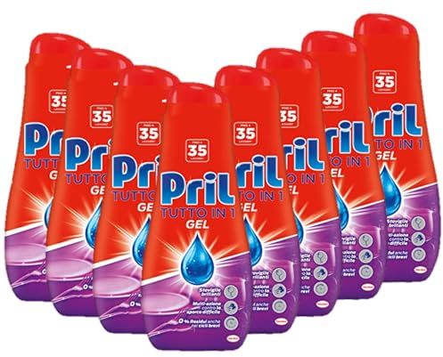 Pril Gel All in One Sciogli Grasso Detersivo Lavastoviglie Liquido Multi-Azione Sporco Difficile, 8 Confezioni da 35 lavaggi