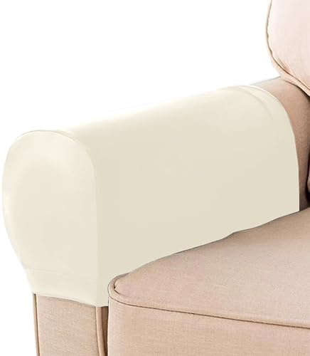 XXIUDEE Sesselschoner, Sofa-Armlehnenbezüge, Set mit 2/4/6, wasserdichte Leder-Stuhlarmkappen, Möbelschoner, Schonbezüge für Sofas, Büro, Zuhause (2 Stück, Beige)
