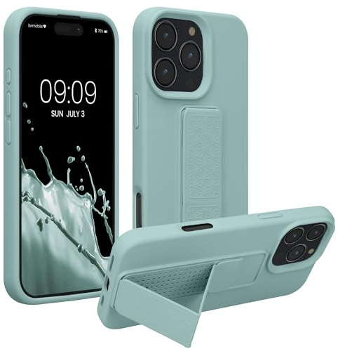 kwmobile Case for Apple iPhone 16 Pro Max Case - Soft TPU Cover with Silicone Coating - With Hand Strap and Stand Function - Shockproof - Mint