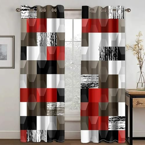 IKDZCM Verdunkelungsvorhänge für Schlafzimmer, 2 Paneele, günstig, abstrakt, geometrisch, rot, Moderne Fenstervorhänge für Badezimmer, Küchentürdekor WxH/2x200x210cm vorhänge mit ösen