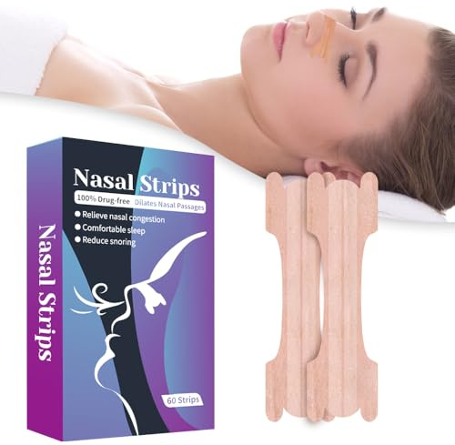 Nasal Strips 60 Pieces Nose Strips Snoring Aids for Men Relieve a Blocked Nose Due to Colds for Sleep Anti Snoring Devices Nose Strips Anti Snore Drug-Free