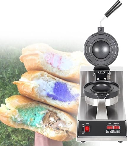HCAUYNN Macchina per Hamburger Commerciale per Panetterie da 1300 W, Pannello di Controllo Indipendente, Temperatura Regolabile 30-300°C, con Maniglia Rotante,110V