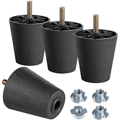 Manesi 4Pcs 2.5 inch Plastic Sofa Legs，Black Sofa Replacement Legs，Round Furniture Legs with M8 Bolts for Couch Dresser Cabinet Chair Bed Coffee Table