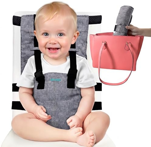Chaise Nomade Bebe Sécurisée et Ultra Compacte, Siege Bébé Assis Pliable et léger, Rehausseur Chaise Haute, Harnais Ajustable Portable lavable pour sortie Voyage Restaurant enfant de 6 à 36 mois
